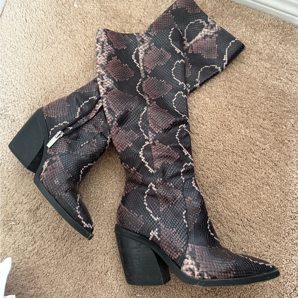 Vince Camuto Black and Brown Over the Knee Boots